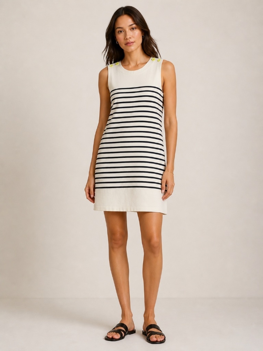 AlliHop Black & White Striped Sleeveless Knit Shift Dress Size M